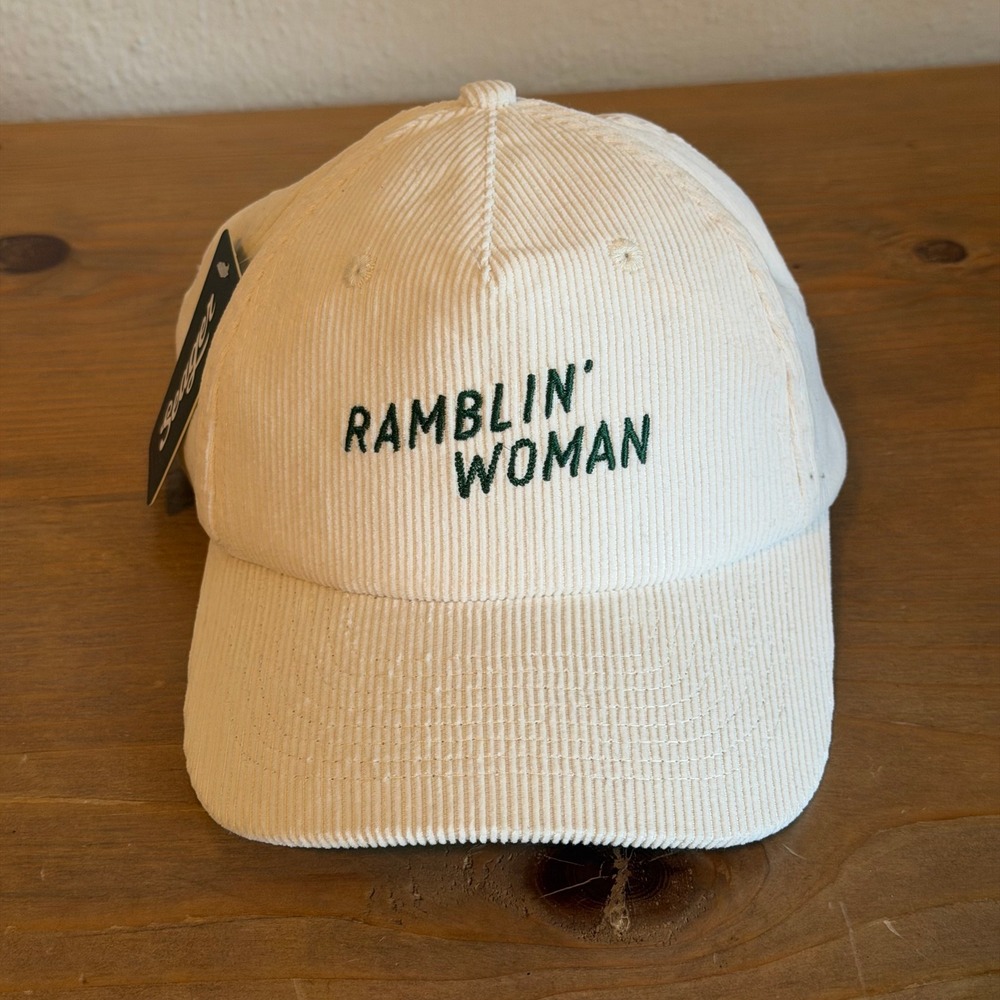 Seager Ramblin Woman Corduroy Snapback Hat Cream Green Embroidery NWT